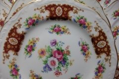 REGENCY FLORAL SPRAYS, MAROON & TAN CARTOUCHE-  SALAD PLATE  8 3/4"   .....   http://jaapiesfinechinastore.com