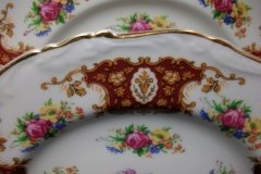 REGENCY FLORAL SPRAYS, MAROON & TAN CARTOUCHE-  SALAD PLATE  8 3/4"   .....   http://jaapiesfinechinastore.com