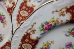 REGENCY FLORAL SPRAYS, MAROON & TAN CARTOUCHE-  SALAD PLATE  8 3/4"   .....   http://jaapiesfinechinastore.com