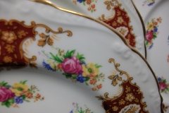 REGENCY FLORAL SPRAYS, MAROON & TAN CARTOUCHE-  SALAD PLATE  8 3/4"   .....   http://jaapiesfinechinastore.com