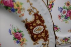 REGENCY FLORAL SPRAYS, MAROON & TAN CARTOUCHE-  SALAD PLATE  8 3/4"   .....   http://jaapiesfinechinastore.com