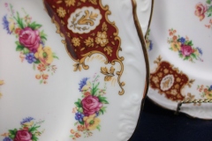 REGENCY FLORAL SPRAYS, MAROON & TAN CARTOUCHE-  SALAD PLATE  8 3/4"   .....   https://www.jaapiesfinechinastore.com