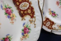 REGENCY FLORAL SPRAYS, MAROON & TAN CARTOUCHE-  SALAD PLATE  8 3/4"   .....   http://jaapiesfinechinastore.com
