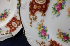 REGENCY FLORAL SPRAYS, MAROON & TAN CARTOUCHE-  SALAD PLATE  8 3/4"   .....   https://www.jaapiesfinechinastore.com