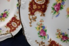 REGENCY FLORAL SPRAYS, MAROON & TAN CARTOUCHE-  SALAD PLATE  8 3/4"   .....   http://jaapiesfinechinastore.com