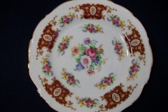 REGENCY FLORAL SPRAYS, MAROON & TAN CARTOUCHE-  SALAD PLATE  8 3/4"   .....   https://www.jaapiesfinechinastore.com