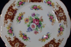 REGENCY FLORAL SPRAYS, MAROON & TAN CARTOUCHE-  SALAD PLATE  8 3/4"   .....   https://www.jaapiesfinechinastore.com