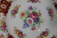 REGENCY FLORAL SPRAYS, MAROON & TAN CARTOUCHE-  SALAD PLATE  8 3/4"   .....   https://www.jaapiesfinechinastore.com