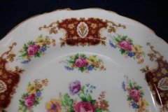REGENCY FLORAL SPRAYS, MAROON & TAN CARTOUCHE-  SALAD PLATE  8 3/4"   .....   http://jaapiesfinechinastore.com