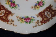 REGENCY FLORAL SPRAYS, MAROON & TAN CARTOUCHE-  SALAD PLATE  8 3/4"   .....   http://jaapiesfinechinastore.com
