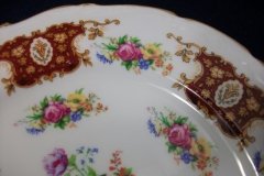 REGENCY FLORAL SPRAYS, MAROON & TAN CARTOUCHE-  SALAD PLATE  8 3/4"   .....   http://jaapiesfinechinastore.com