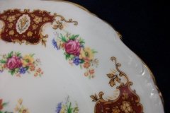REGENCY FLORAL SPRAYS, MAROON & TAN CARTOUCHE-  SALAD PLATE  8 3/4"   .....   http://jaapiesfinechinastore.com