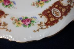 REGENCY FLORAL SPRAYS, MAROON & TAN CARTOUCHE-  SALAD PLATE  8 3/4"   .....   http://jaapiesfinechinastore.com