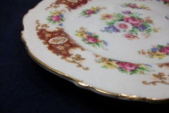 REGENCY FLORAL SPRAYS, MAROON & TAN CARTOUCHE-  SALAD PLATE  8 3/4"   .....   https://www.jaapiesfinechinastore.com