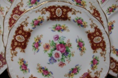 REGENCY FLORAL SPRAYS, MAROON & TAN CARTOUCHE-  DESSERT/ PIE PLATE 7 7/8"   .....   https://www.jaapiesfinechinastore.com