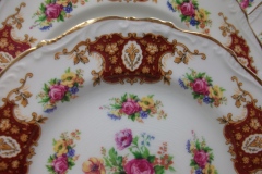 REGENCY FLORAL SPRAYS, MAROON & TAN CARTOUCHE-  DESSERT/ PIE PLATE 7 7/8"   .....   https://www.jaapiesfinechinastore.com