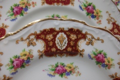 REGENCY FLORAL SPRAYS, MAROON & TAN CARTOUCHE-  DESSERT/ PIE PLATE 7 7/8"   .....   https://www.jaapiesfinechinastore.com