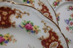 REGENCY FLORAL SPRAYS, MAROON & TAN CARTOUCHE-  DESSERT/ PIE PLATE 7 7/8"   .....   http://jaapiesfinechinastore.com