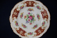 REGENCY FLORAL SPRAYS, MAROON & TAN CARTOUCHE-  DESSERT/ PIE PLATE 7 7/8"   .....   https://www.jaapiesfinechinastore.com