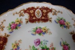 REGENCY FLORAL SPRAYS, MAROON & TAN CARTOUCHE-  DESSERT/ PIE PLATE 7 7/8"   .....   http://jaapiesfinechinastore.com