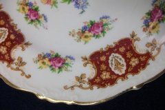 REGENCY FLORAL SPRAYS, MAROON & TAN CARTOUCHE-  DESSERT/ PIE PLATE 7 7/8"   .....   http://jaapiesfinechinastore.com