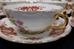 REGENCY FLORAL SPRAYS, MAROON & TAN CARTOUCHE-  SOUP BOWL & SAUCER   .....   https://www.jaapiesfinechinastore.com