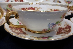 REGENCY FLORAL SPRAYS, MAROON & TAN CARTOUCHE-  SOUP BOWL & SAUCER   .....   https://www.jaapiesfinechinastore.com