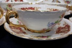 REGENCY FLORAL SPRAYS, MAROON & TAN CARTOUCHE-  SOUP BOWL & SAUCER   .....   http://jaapiesfinechinastore.com