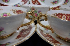 REGENCY FLORAL SPRAYS, MAROON & TAN CARTOUCHE-  SOUP BOWL & SAUCER   .....   https://www.jaapiesfinechinastore.com