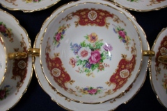 REGENCY FLORAL SPRAYS, MAROON & TAN CARTOUCHE-  SOUP BOWL & SAUCER   .....   https://www.jaapiesfinechinastore.com