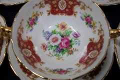 REGENCY FLORAL SPRAYS, MAROON & TAN CARTOUCHE-  SOUP BOWL & SAUCER   .....   https://www.jaapiesfinechinastore.com