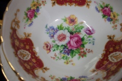 REGENCY FLORAL SPRAYS, MAROON & TAN CARTOUCHE-  SOUP BOWL & SAUCER   .....   https://www.jaapiesfinechinastore.com