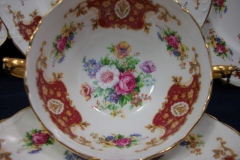 REGENCY FLORAL SPRAYS, MAROON & TAN CARTOUCHE-  SOUP BOWL & SAUCER   .....   https://www.jaapiesfinechinastore.com