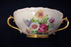 REGENCY FLORAL SPRAYS, MAROON & TAN CARTOUCHE-  SOUP BOWL & SAUCER   .....   https://www.jaapiesfinechinastore.com