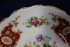 REGENCY FLORAL SPRAYS, MAROON & TAN CARTOUCHE-  SOUP BOWL & SAUCER   .....   https://www.jaapiesfinechinastore.com