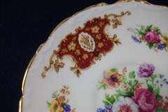 REGENCY FLORAL SPRAYS, MAROON & TAN CARTOUCHE-  SOUP BOWL & SAUCER   .....   https://www.jaapiesfinechinastore.com