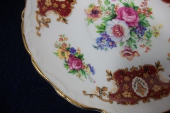 REGENCY FLORAL SPRAYS, MAROON & TAN CARTOUCHE-  SOUP BOWL & SAUCER   .....   https://www.jaapiesfinechinastore.com