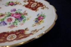 REGENCY FLORAL SPRAYS, MAROON & TAN CARTOUCHE-  SOUP BOWL & SAUCER   .....   http://jaapiesfinechinastore.com
