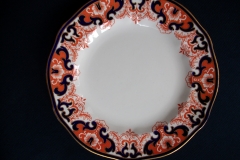 ROYAL CROWN DERBY #3973 IMARI- ORANGE/COBALT SCROLLS- DINNER PLATE   .....   https://www.jaapiesfinechinastore.com