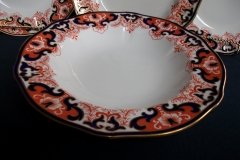 ROYAL CROWN DERBY #3973 IMARI- ORANGE/COBALT SCROLLS-  LARGE RIM SOUP BOWLS  10  3/8"   .....   http://jaapiesfinechinastore.com
