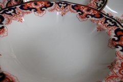 ROYAL CROWN DERBY #3973 IMARI- ORANGE/COBALT SCROLLS-  LARGE RIM SOUP BOWLS  10  3/8"   .....   http://jaapiesfinechinastore.com