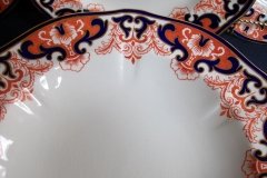 ROYAL CROWN DERBY #3973 IMARI- ORANGE/COBALT SCROLLS-  LARGE RIM SOUP BOWLS  10  3/8"   .....   http://jaapiesfinechinastore.com