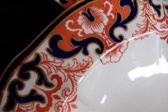 ROYAL CROWN DERBY #3973 IMARI- ORANGE/COBALT SCROLLS-  LARGE RIM SOUP BOWLS  10  3/8"   .....   http://jaapiesfinechinastore.com