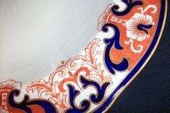 ROYAL CROWN DERBY #3973 IMARI- ORANGE/COBALT SCROLLS-  LARGE RIM SOUP BOWLS  10  3/8"   .....   http://jaapiesfinechinastore.com