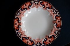 ROYAL CROWN DERBY #3973 IMARI- ORANGE/COBALT SCROLLS-  LARGE RIM SOUP BOWLS  10  3/8"   .....   http://jaapiesfinechinastore.com