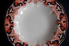 ROYAL CROWN DERBY #3973 IMARI- ORANGE/COBALT SCROLLS-  LARGE RIM SOUP BOWLS  10  3/8"   .....   http://jaapiesfinechinastore.com