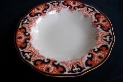 ROYAL CROWN DERBY #3973 IMARI- ORANGE/COBALT SCROLLS-  LARGE RIM SOUP BOWLS  10  3/8"   .....   http://jaapiesfinechinastore.com