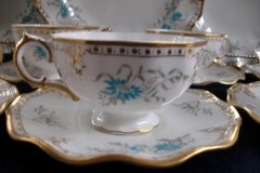ROYAL CROWN DERBY- ROYAL AQUA FLORAL A1186- CUP & SAUCER   .....   http://jaapiesfinechinastore.com