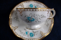 ROYAL CROWN DERBY- ROYAL AQUA FLORAL A1186- CUP & SAUCER   .....   https://www.jaapiesfinechinastore.com