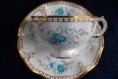ROYAL CROWN DERBY- ROYAL AQUA FLORAL A1186- CUP & SAUCER   .....   http://jaapiesfinechinastore.com